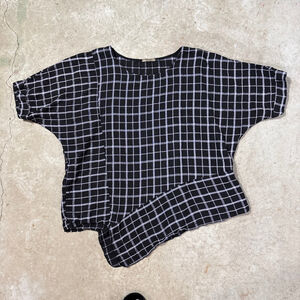 Beyond Capri Black White Plaid Linen Tunic Top Women’s One Size Large Dolman